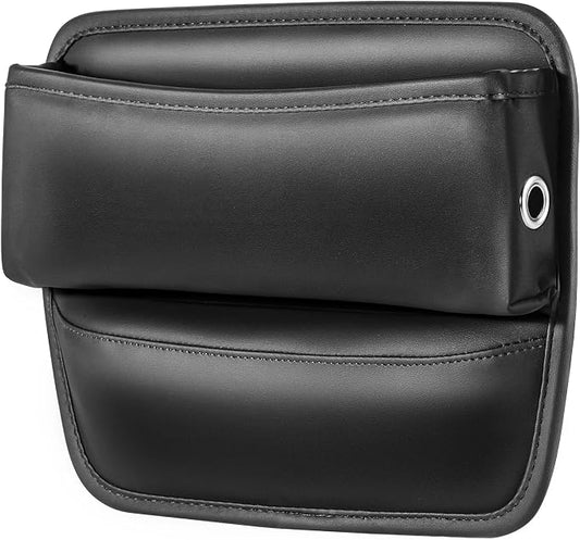 Car Seat Gap Filler Organizer, Premium PU Leather Console Catcher Side Storage Box with Cable Management Holes, Universal Fit Gap Stuffer for Phones & Wallets, Black 1 Pack