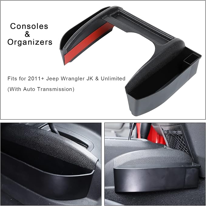 JeCar for JK Gear Tray Center Console Gear Shift Storage Organizer for 2011-2018 Jeep Wrangler JK JKU with Auto Transmission (Black)