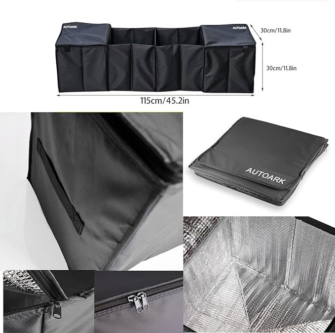Cargo Foldable Multi Compartment Fabric Car Truck Van SUV Storage Basket Trunk Organizer and Cooler Set,Black,AK-018