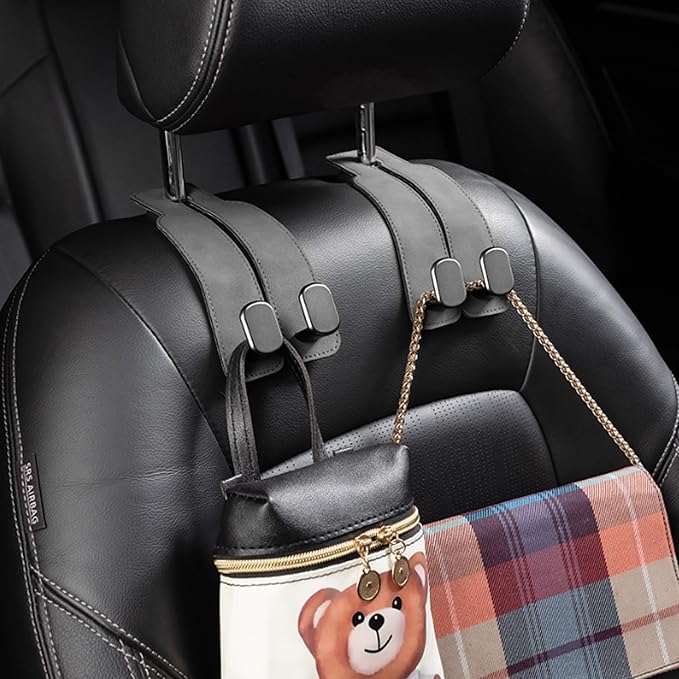 Amelity Universal Car Headrest Hooks, Women’s Car Interior Accessories for Purses Handbags Grocery & Backpacks, Gray 2 Pack
