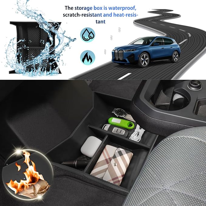 SHAOHAO for 2023 2024 2025 BMW iX Under Console Organizer, Fit for 2022 2023 2024 2025 BMW iX xDrive50, M60 Lower Organizer Tray Insert Storage Box 2023 2024 2025 iX I20 Accessories Console Tray