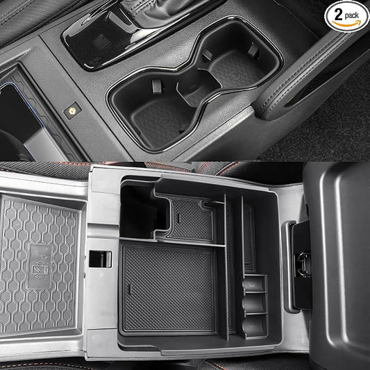 CDEFG 2Pcs for 2026 Nissan Frontier Center Console Organizer Tray for 2022-2025 2026 Nissan Frontier Accessories Middle Console Organizer Armrest Storage Box & Cup Holder