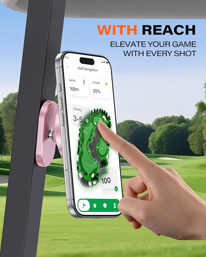 A2C Alloy Magnetic Golf Cart Phone Holder for MagSafe iPhone, Cool Golf Gifts for Female Golfers Her Ladies Women Girls Mom Mother Wife, Romantic Golf Course Accessories Essentials Gadgets (Pink)