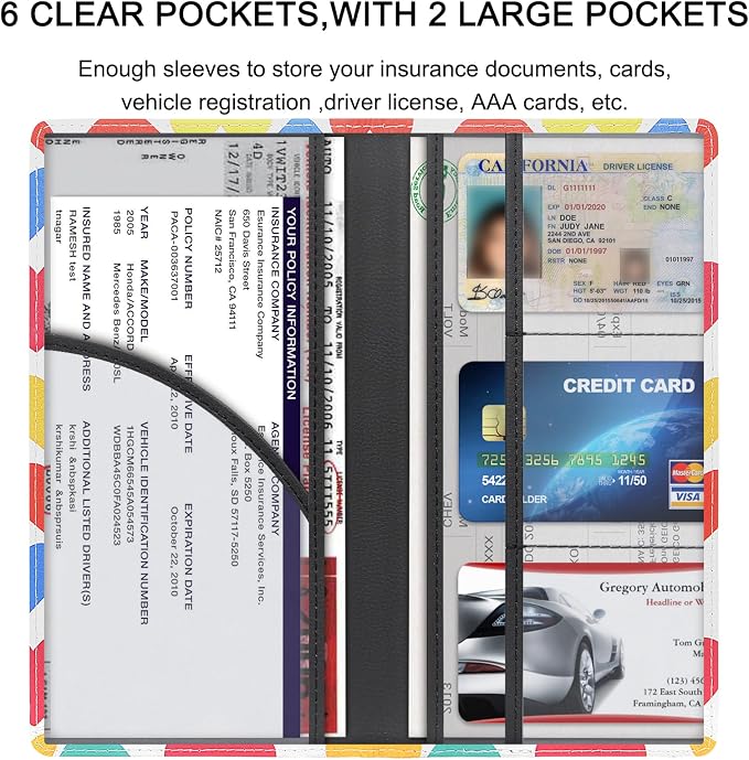 LumiMokki Premium Car Registration & Insurance Card Holder with Magnetic Shut, Vehicle Glove Box Car Organizer - For Documents, Cards, License (Heart symbol)