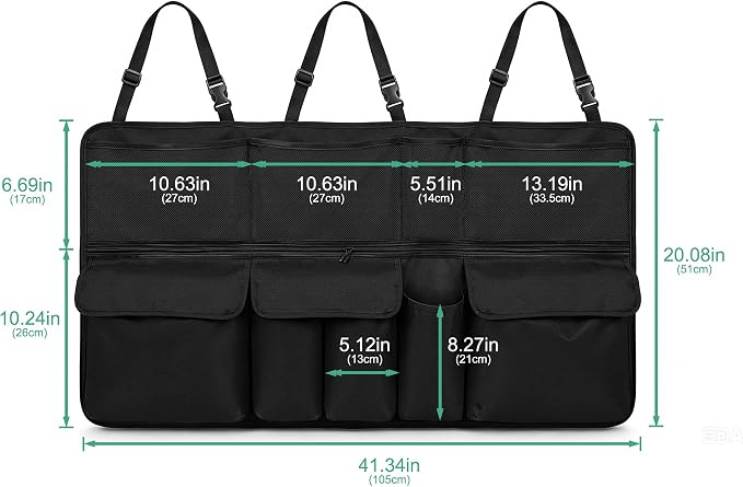 Hanging Trunk Organizer Fit For JEEP Grand Cherokee Foldable Large Capacity 41.3x20 inch Backseat Trunk Organizers Storage with Multi Pockets(Black)
