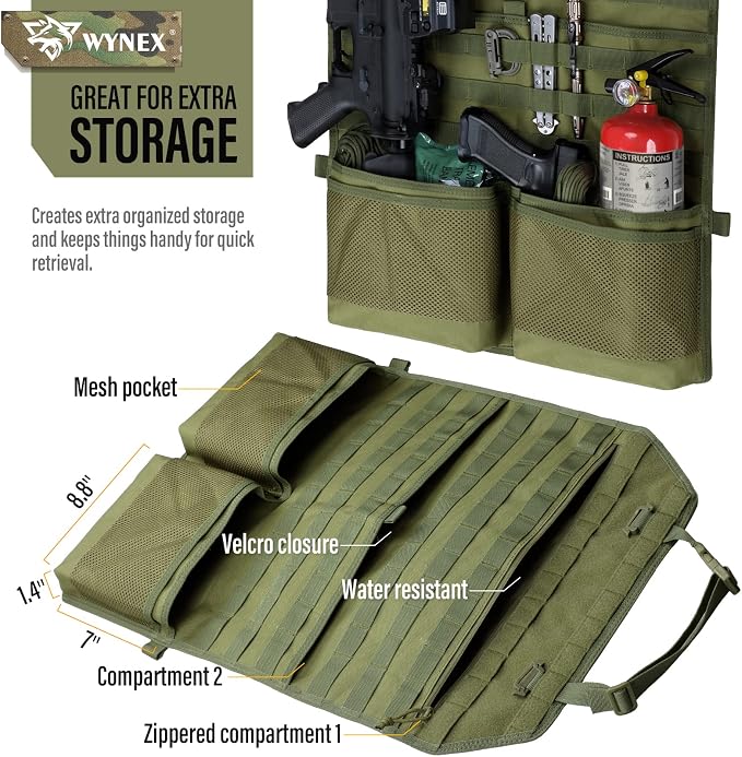 WYNEX Car Seat Organizer, Molle Backseat Cover Organizer Protector with Sling Rack, Visual Pocket and Patch, Universal Vehicle Fits for F150, Jeeps, Pickups & Trucks for Road Trips