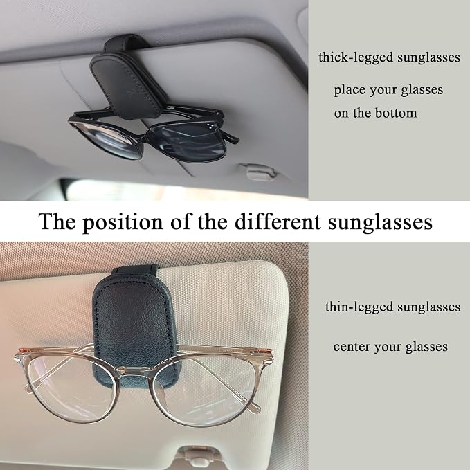 KIWEN 2 Packs Sunglasses Holders for Car Visor, Magnetic Leather Glasses Eyeglass Clip for Car, Ticket Card Clip Sunglasses Mount, Car Visor Accessories Gadgets (2, Red)