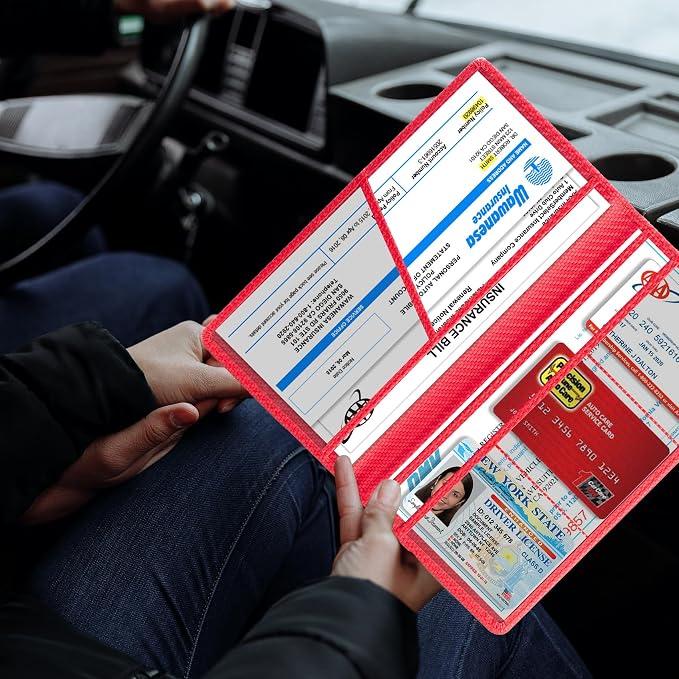 TOURSUIT Car Registration and Insurance Card Holder, Vehicle License Document Glove Box Compartment Organizer, Interior Car Accessories for Women Men (Carbon Red)