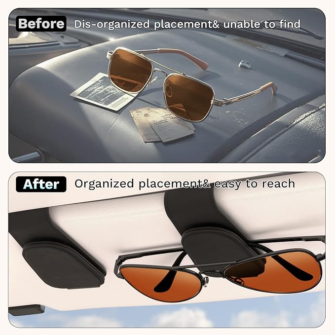 BFXM 2PCS Sunglass Holder for Car, Car Accessories Interior, Leather Clip Magnetic Car Sunglass Holder, Cars Sun Visor Ticket Card Clip, Universal Truck Accessories (Black)