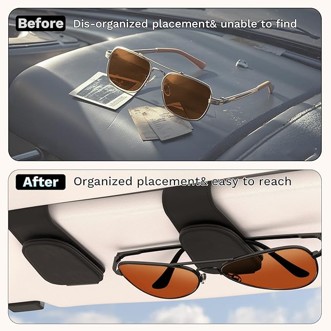 BFXM Sunglass Holder for Car, Car Accessories Interior, Leather Clip Magnetic Car Sunglass Holder, Cars Sun Visor Ticket Card Clip, Universal Truck Accessories (Black)