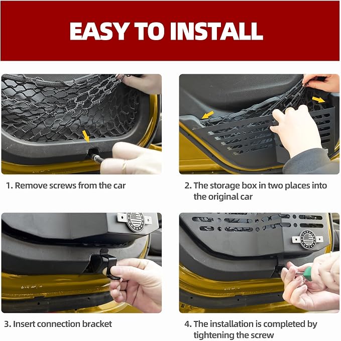 2Pcs Metal Rear Door Storage Box for Jeep Wrangler JL JLU 4XE 2018-2024 & Gladiator JT 2020-2024 Interior Storage Expansion Rear Door Storage Pockets Side Insert Organizer Accessories