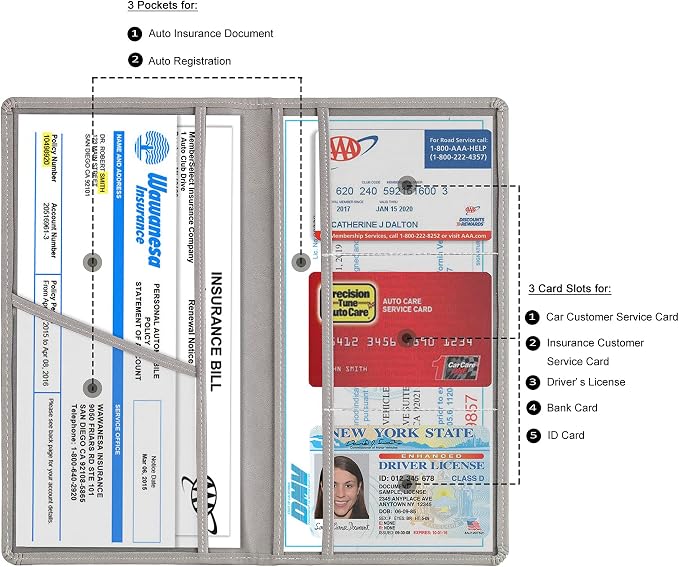 TOURSUIT Car Registration and Insurance Card Holder, Vehicle License Document Glove Box Compartment Organizer, Interior Car Accessories for Women Men (Grey)