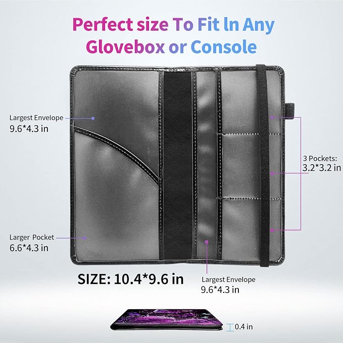Car Registration and Insurance Holder,Leather Insurance License and Registration Card Holder for Car Glove Box, Auto Truck Document Holder Organizer for Men Women-Purple Butterflies Flower