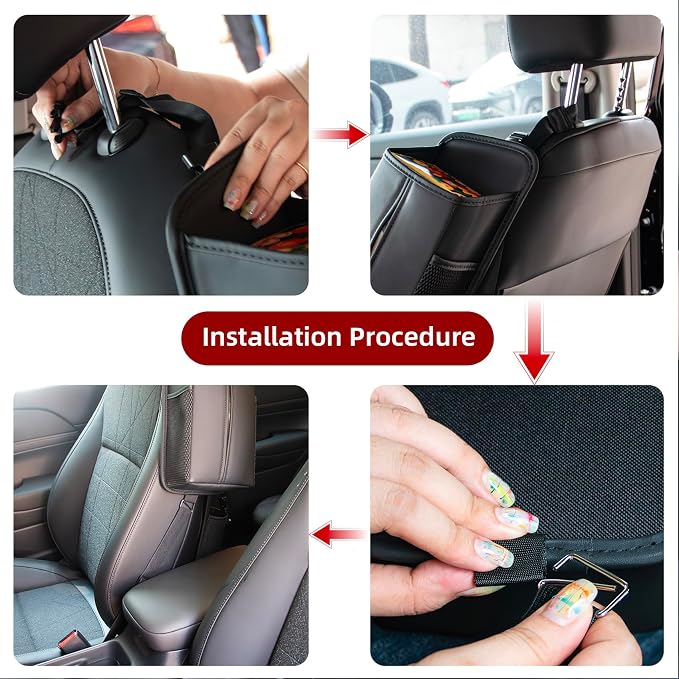 Car Tissue Holder for Front Seat, Headrest Organizer with 2 Side Mesh Pockets for Phones & Cards, Square PU Leather Tissue Box Cover Holds 150 Tissues (2 Pack)
