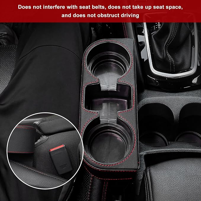 Car Cup Holder Gap Filler Organizer, Multifunctional Car Console Side Organizer with 2 Cup Holders, Leather Seat Gap Filler Portable Drink Holders Storage Box for Most Vehicles (Carbon Fiber)