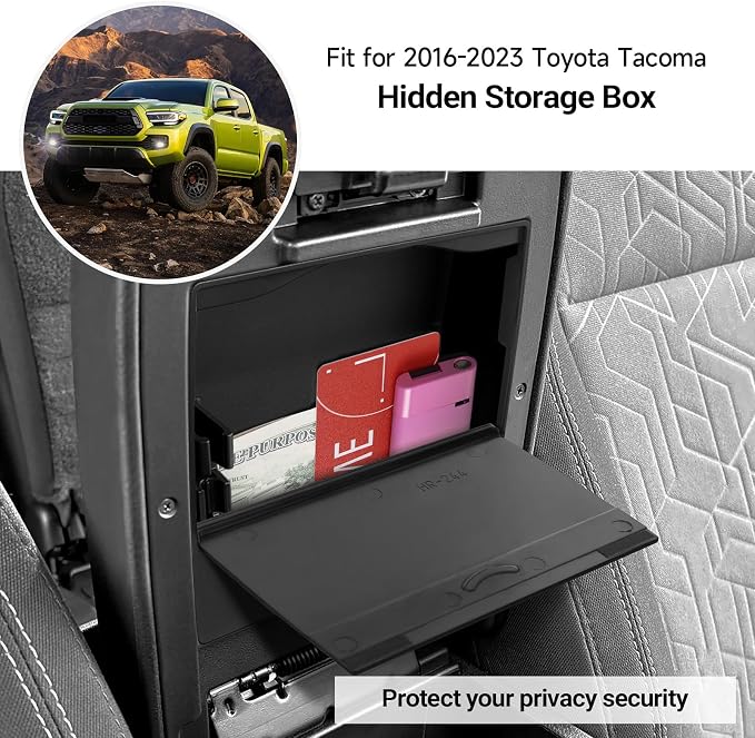 Center Console Hidden Box Organizer Compatible with Toyota 2016-2020 2021 2022 2023 Tacoma Accessories ABS Material Secret Compartment