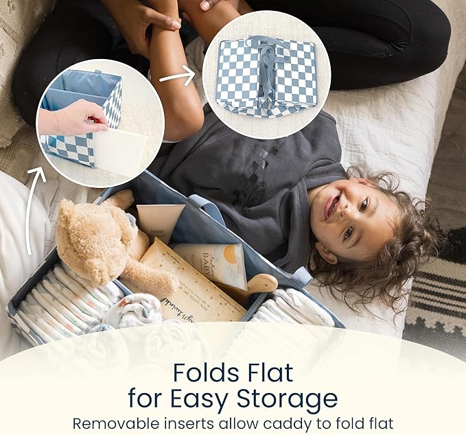 Tiny Twinkle Diaper Caddy Organizer – Foldable Baby Storage Basket with Removable Divider | Waterproof & Mess-Proof Fabric, Portable Nursery Organizer for Newborn Essentials(Shine)