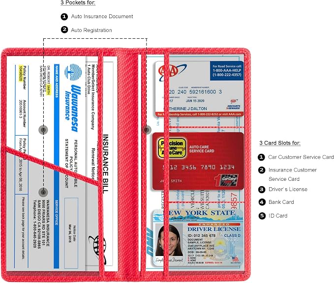 TOURSUIT Car Registration and Insurance Card Holder, Vehicle License Document Glove Box Compartment Organizer, Interior Car Accessories for Women Men (Carbon Red)