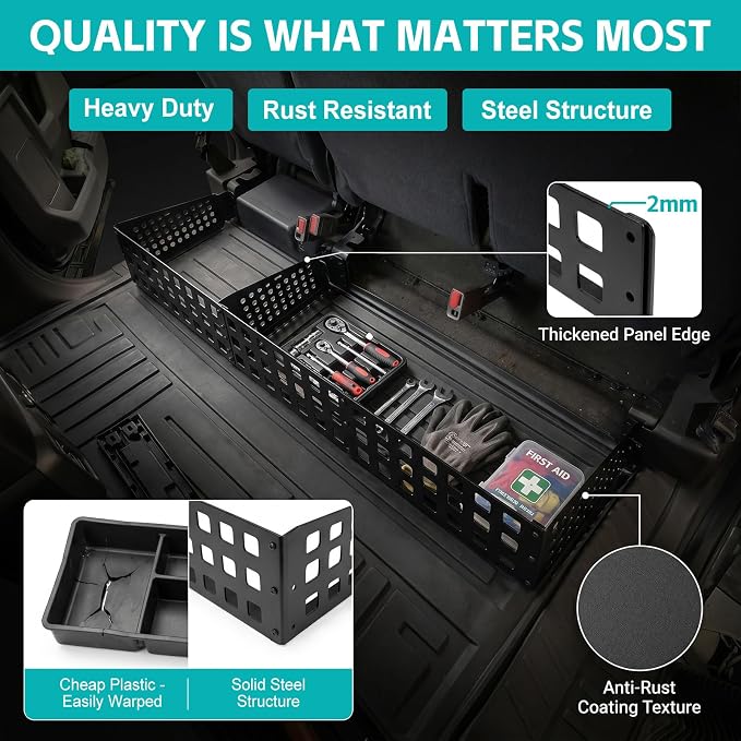 Adjustable Capacity Under Seat Storage Molle Panel with Removable Divider for 2015-2026 F150 Supercrew & 2017-2026 F250 F350 F450 F550 Crew Cab Accessories, Underseat Organizer for F-150 Accessories