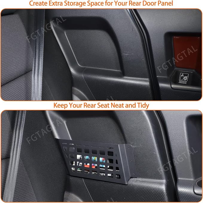 Rear Door Storage Pockets Compatible with Toyota FJ Cruiser 2007-2021, Rear Seat Molle Panel Metal Back Door Side Organizer Storage Box Expansion Accessories, 2PCS