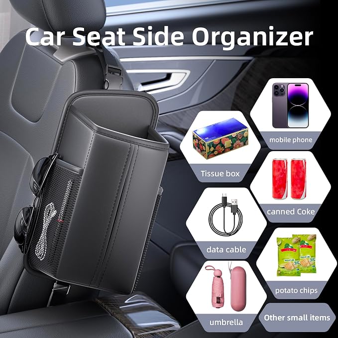 Car Tissue Holder for Front Seat, Headrest Organizer with 2 Side Mesh Pockets for Phones & Cards, Square PU Leather Tissue Box Cover Holds 150 Tissues (2 Pack)