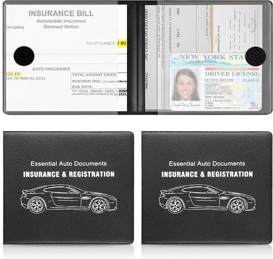 UYYE Car Registration and Insurance Card Holder, Vehicle Glove Box Car Organizer, Interior Car Accessories for Documents, Cards, License - 2 Pack