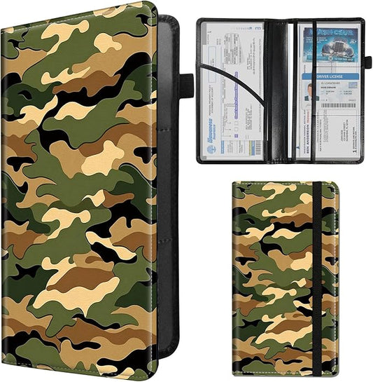 Car Registration and Insurance Holder,PU Leather Car License Document Insurance and Registration Card Holder Men Women Vehicle Glove Box Organizer Auto Accessories-Classic Army Camouflage Pattern