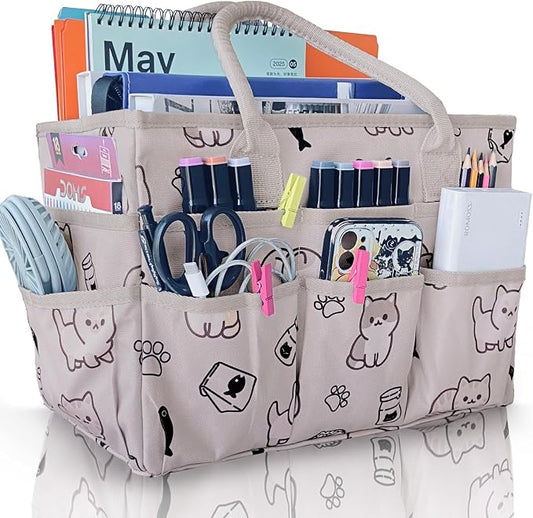 Cupohus Craft Organizer Tote Bag – Art Organizer, Craft Caddy with Multiple Pockets, Large Capacity Supply Storage Bag for Sewing, Knitting, Painting, and Travel (Pet Prints)