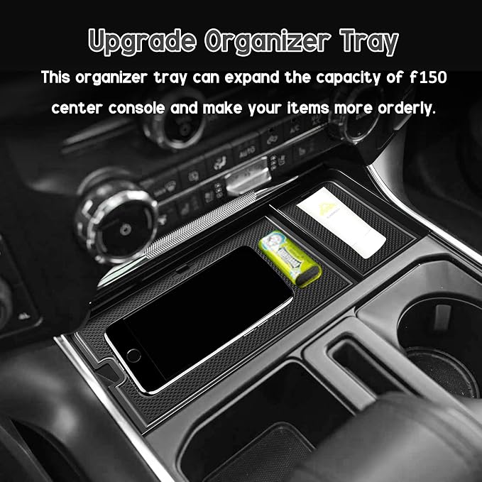 Center Console Organizer Tray for Ford F150 2021-2024/Lightning XLT 2022-2024 Interior Accessories Hidden Insert Storage Box with USB Hole Fit Front Shifter Open Pocket (Gray)