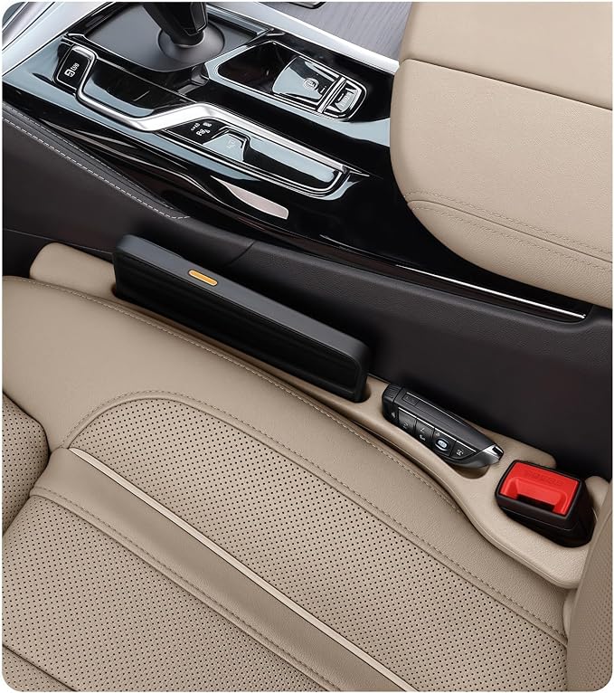 Car Seat Gap Filler, 2-Pack No Drop Seat Guard Universal Fit Car Seat Gap Plug Anti-Drop with Storage, Fill The Gap Between Seat and Console, Auto Accessories for SUV Truck Sedan (Cream)