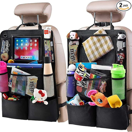 LILTOM Car Back Seat Protector with Organizer, 19"x27" XL Kick Mats, Waterproof, 3 Pockets, 2-Pack (Black - 8 Pocket)