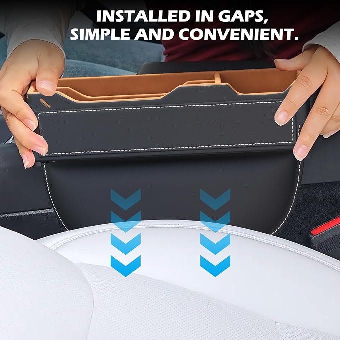 2-Pack Black Obsidian Car Seat Gap Filler - Premium Leather Wrapped Wood Organizer with Flocked Finish Universal Fit for Car SUV Truck Anti-Drop Console Side Storage Interior Accessories
