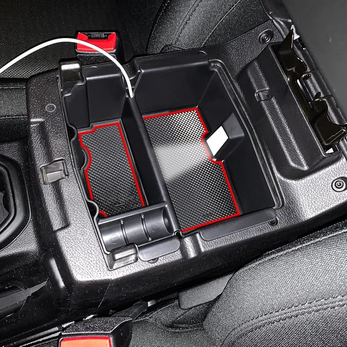 Center Console Organizer Compatible with Jeep Wrangler JL and JLU 2018-2023 2024 2025 Accessories, Gladiator JT Truck 2020 2021 2022-2025 Insert Tray Armrest Storage Box (Not for JK/JKU), Red
