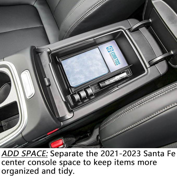 EDBETOS Center Console Organizer Tray Compatible with Hyundai Santa Fe TM 2021 2022 2023 Accessories and Santa Fe SEL 2022 2023 Interior Secondary Armrest Storage Box ABS Insert Tray, Black Trim