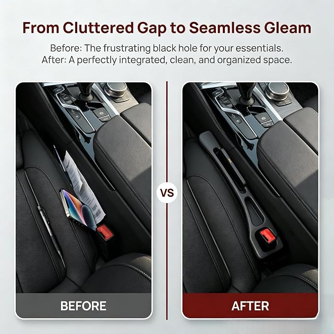 Car Seat Gap Filler Organizer, Car Organizer Front Seat 2-in-1 Storage No-Drop for Storing Phones, Keys, Fits Most Cars, Trucks, SUV (2 Pack, Black)