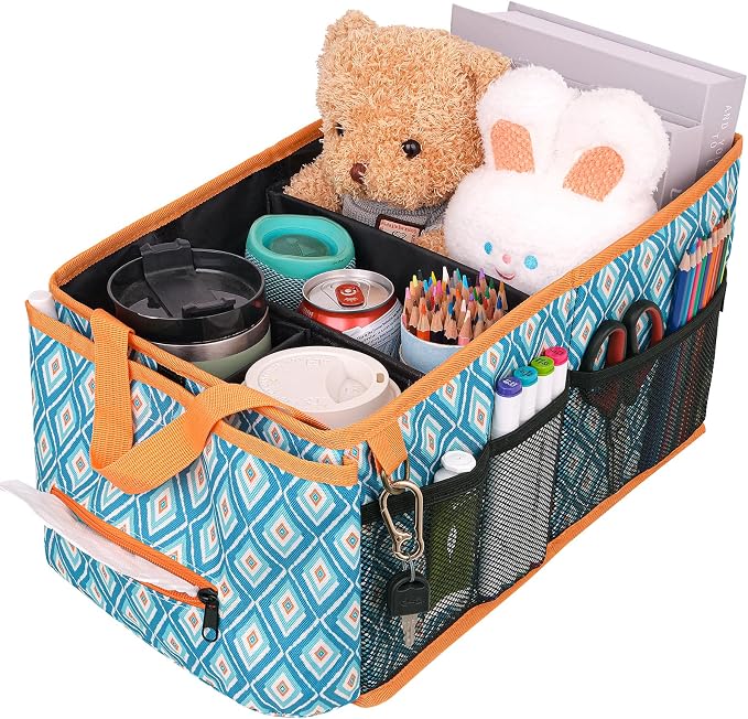 HEYSKAY Car Seat Organizer with Cup Holders, Automotive Seat Back Organizer and Storage with Adjustable Dividers, Book & Toy Organizer for Car and Office
