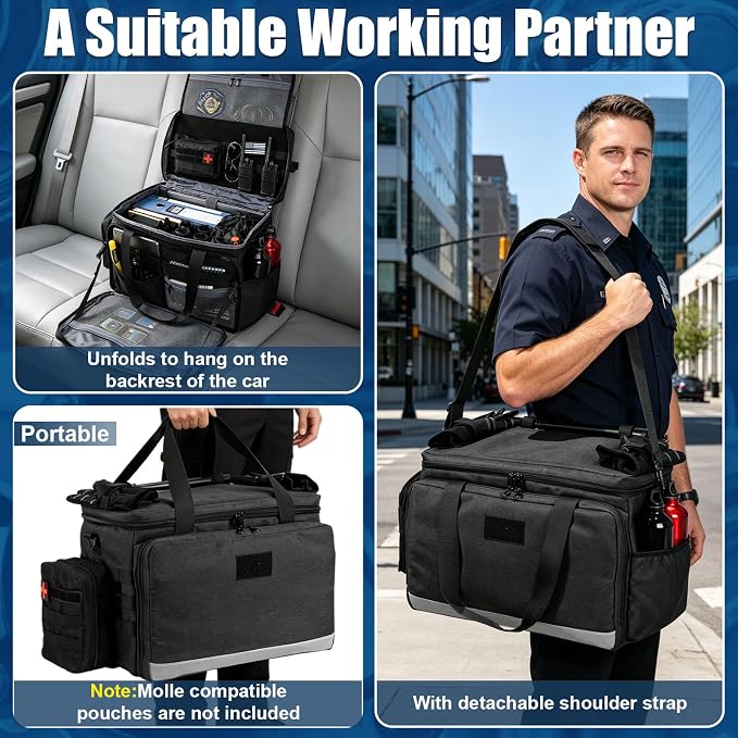 Patrol Bag Law Enforcement, Police Gear Bag for Car Front Seat Organizer Tactical Officer Duty Bags, Police Duty Bag for Passenger Seat, Multiple Compartment Molle Webbing Removable Shoulder Strap