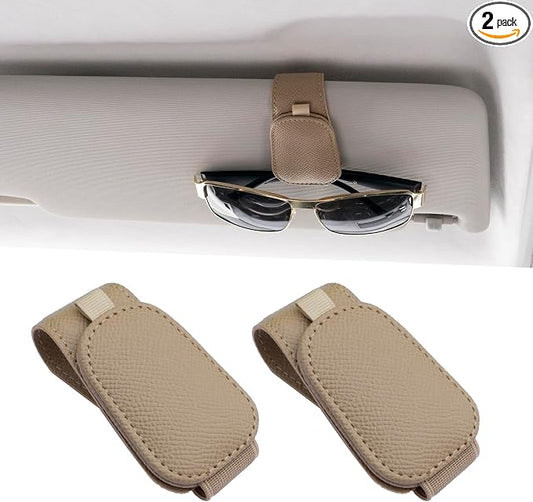 Yuoyar 2 Packs Magnetic Sunglass Holder for Car Visor (Beige) | Magnetic Interior Car Accessories