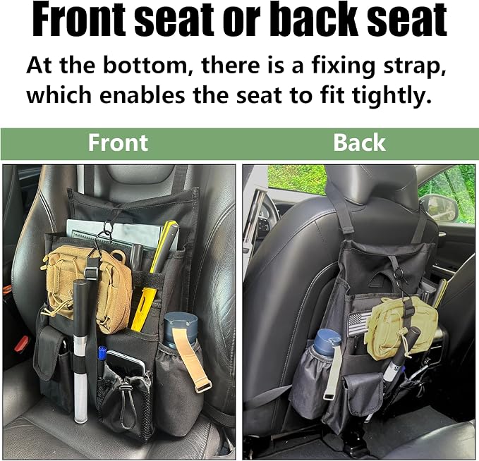 2 Pack Front & Seat back organizer with dedicated tablet and 17 IN laptop storage stabilizers external stabilizing side straps soft adjustable shoulder straps hardened buckle (Large Black)