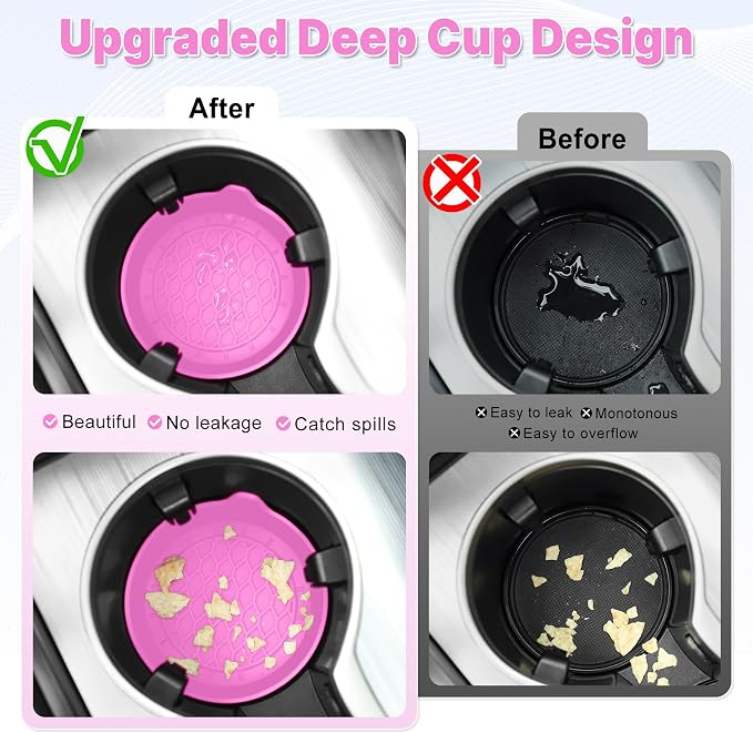 SINGARO Car Cup Holder Coaster, Silicone Cup Holder Insert, Universal Non-Slip Cup Holders, Car Accessories Interior for Women and Man 4 Pack Pink