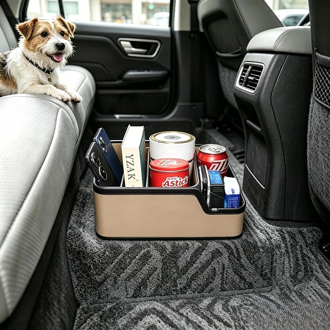 Car Organizer Between Back Seat,Car Armrest Storage Box with Compartment,Multifunctional Front Seat Organizer,Center Console Cup Holder Tray,Car Seat Organizer with Non-slip Mat(Beige)
