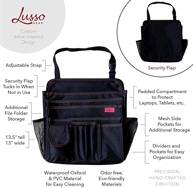 Lusso Gear Car Organizer for Front Seat or Car Seat, Ultra-Durable, One-Size-Fits-All Car Storage Organizers, Easily Keeps Supplies Secure & Upright, Premium Car Seat Organizer for Kids & Adults (Red)