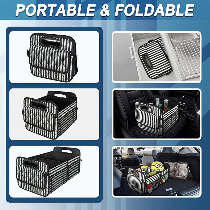 Deosk Trunk Organziers and Storage with Reinforced Handles,Car Accessories for Women/Men 50L Waterproof Polyester Trunk Organzier for Car/SUV/Minivan/Truck(Medium,Stripe)