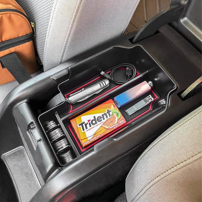 Center Console Organizer Fit Chevy Colorado/GMC Canyon, Red Trim | Compatible with 2015-2022, Armrest Secondary Storage Box, ABS Materials