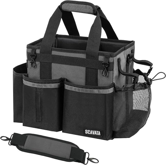 SCAVATA Compact Wearable Cleaning Caddy, Small Cleaning Caddy Supplies Organizer with Handle & Shoulder Straps for Housekeepers, Under Sink & Car Cleaning Tool Organizers Bag (DarkGrey)