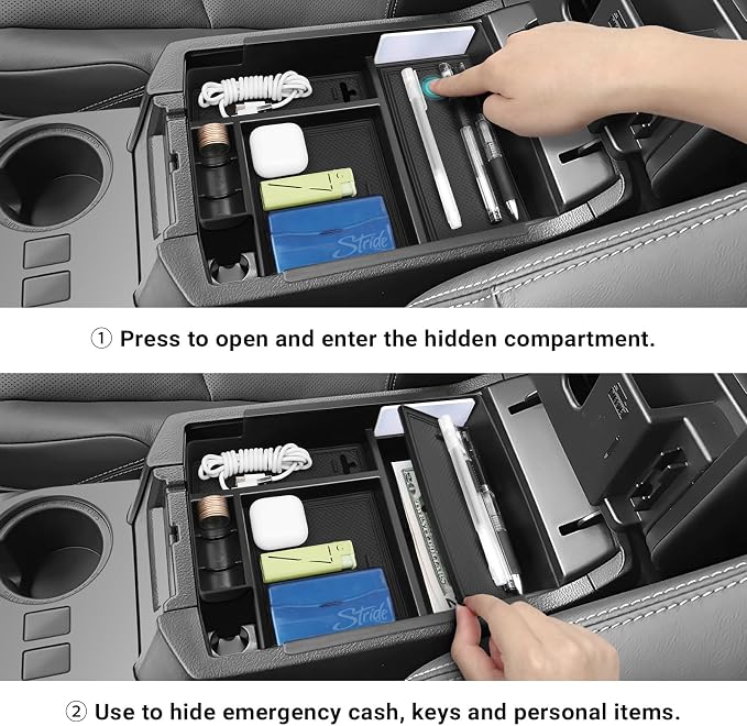 Hellet 4PCS Center Console Organizer Compatible with Toyota 2014-2020 2021 2022 2023 2024 4Runner Interior Accessories Hidden Storage Drawer Box