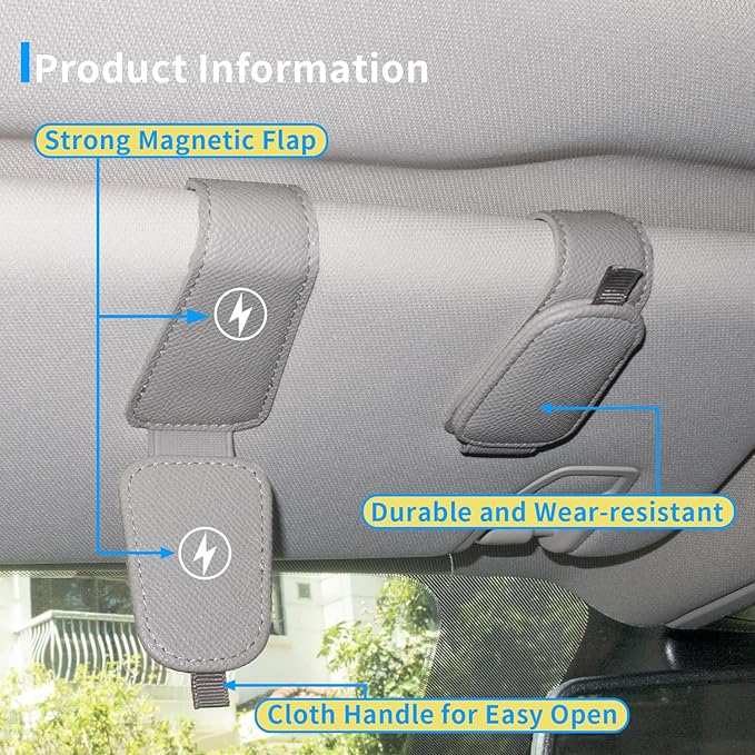 Yuoyar 2 Packs Magnetic Sunglass Holder for Car Visor (4Pcs Grey) | Magnetic Interior Car Accessories