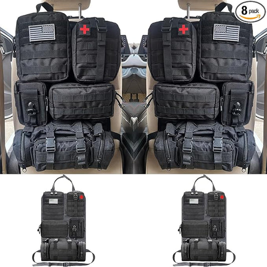 7 PACK Tactical Seat back organizer Truck organizer With 6 Detachable Pouches Universal For Car Truck Ford Jeep Military-Grade Heavier Panels With Multi-functional Packs (2 Set Black)