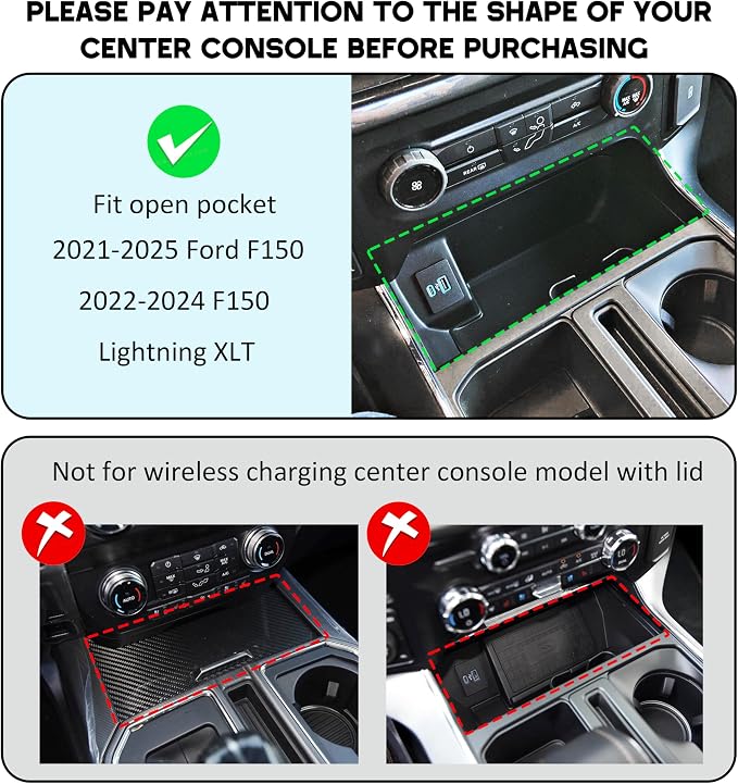 Center Console Organizer Tray for Ford F150 2021-2024/Lightning XLT 2022-2024 Interior Accessories Hidden Insert Storage Box with USB Hole Fit Front Shifter Open Pocket (Blue)