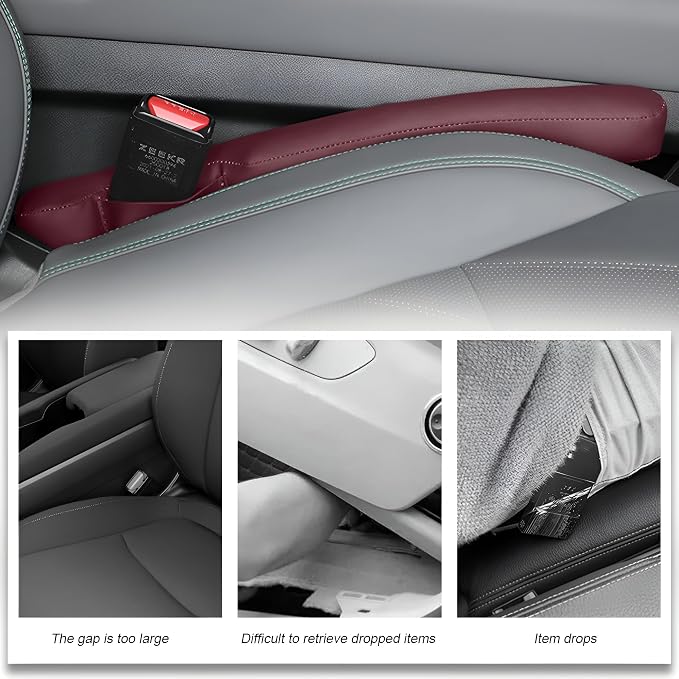 2PCS Car Seat Gap Filler, Soft Foam Automotive Organizer to Fill The Gap Between Seats Console Stop Things from Dropping, Vehicle Seat Side Gap Stopper, Universal for Truck SUV (Wine Red)